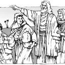 Illustration of Abraham and Sarah sending Hagar and Ishmael away.