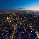 A large cityscape at night.