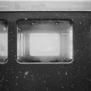 Foggy windows of a commuter train