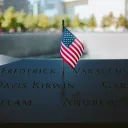 An American flag at the 9/11 memorial