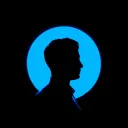 a man's head silhouetted against a blue circle on a black background