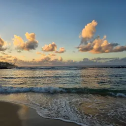 a beach at sunset