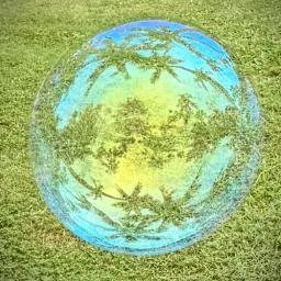 a reflection of palm trees in a bubble