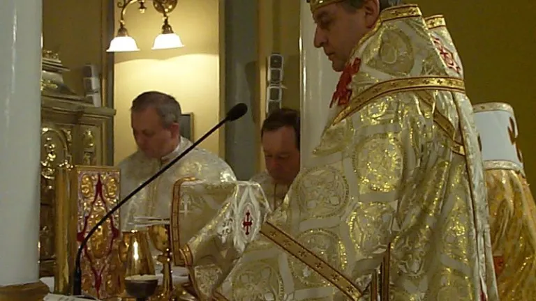 A Bishop reciting the Liturgy in a Greek Catholic Church in Slovakia.