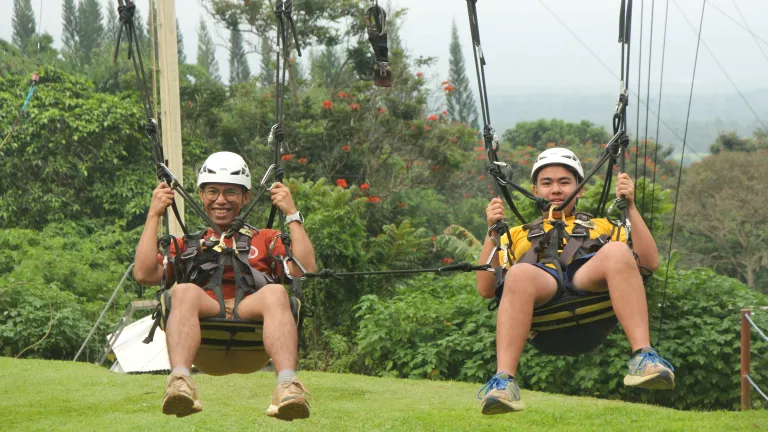 Two campers on a sky ride