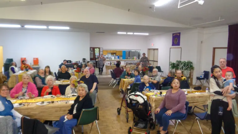 people seated at circular tables