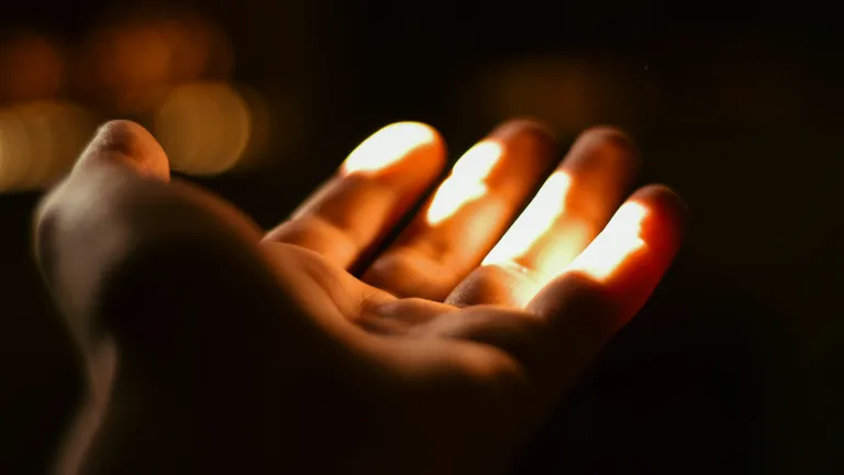 Hand extended in the sunlight