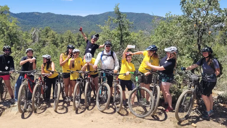 teens on mountain bikes
