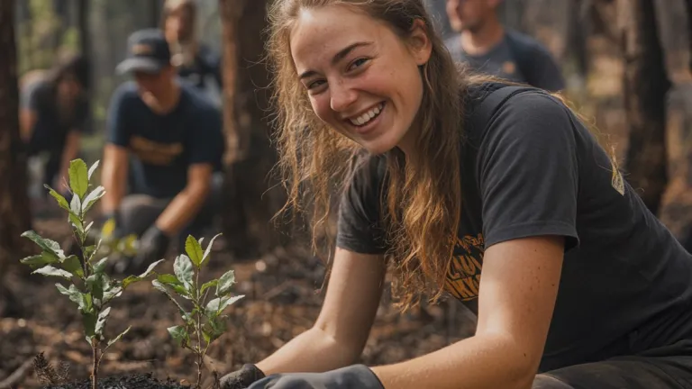 UYA Service Opportunities a woman planting a tree in a forest