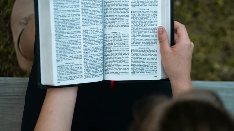 a person holding an open Bible