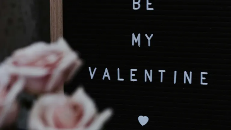 A sign that says. "Be My Valentine".
