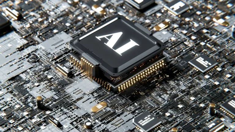 A computer chip with AI printed on it.