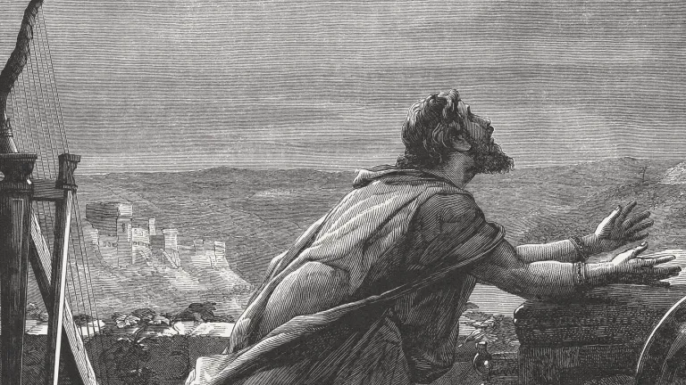 David's Prayer, wood engraving, published in 1886 stock illustration