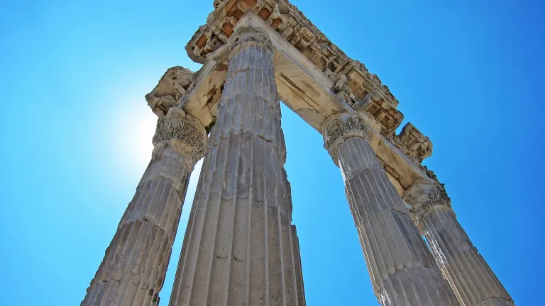 Though Pergamos and Thyatira differed in many respects, Christians in both congregations faced insidious influences to compromise their beliefs. remains of stone pillars in Pergamos