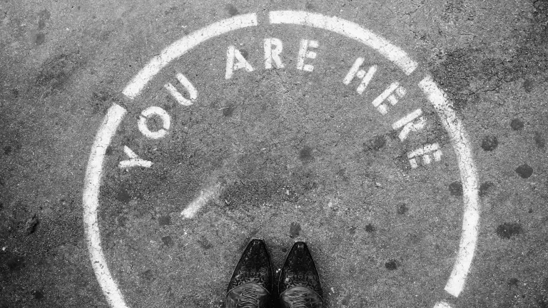 You Are Here with boots black and white