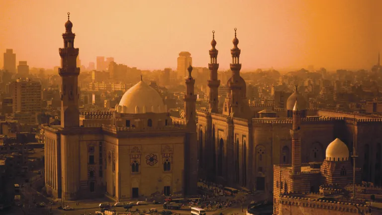 Cairo’s 14th-century Mosque of Sultan Hasan, left, stands next to the 19th-century Mosque of al-Rifa'i. Egypt became predominately Muslim in the seventh century. Cairo’s 14th-century Mosque of Sultan Hasan, left, stands next to the 19th-century Mosque of al-Rifa'i.