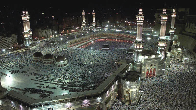 Muslim pilgrims gather around the Kaaba for dawn prayers during the Hajj, the journey to Mecca, Saudi Arabia, required of Muslims. Several million followers of Islam make the journey each year. Muslim pilgrims gather around the Kaaba.