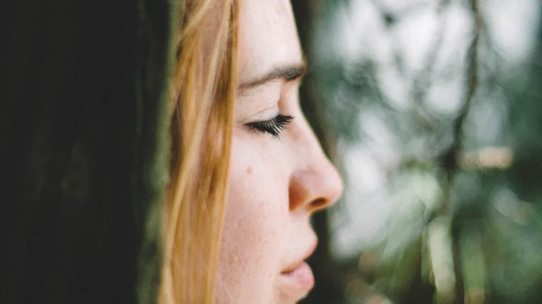 A woman's sad face.