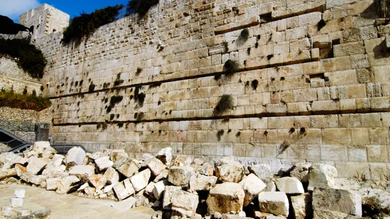 Rubble around the temple wall in Jerusalem.