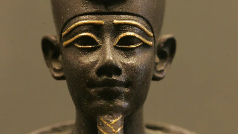 The Egyptian god Osiris was thought to have been killed, resurrected and taken to heaven. A statue of head of the Egyptian god Osiris.