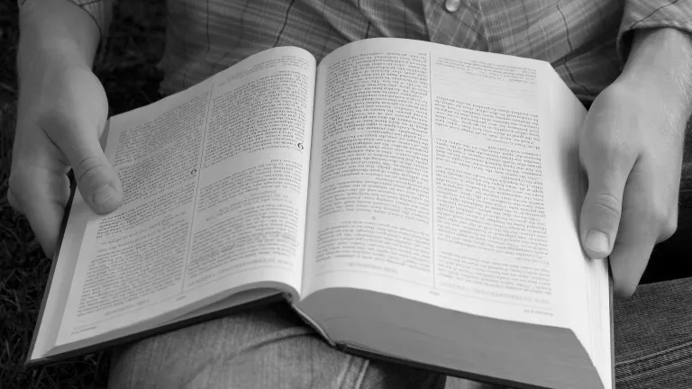 A person holding a Bible.