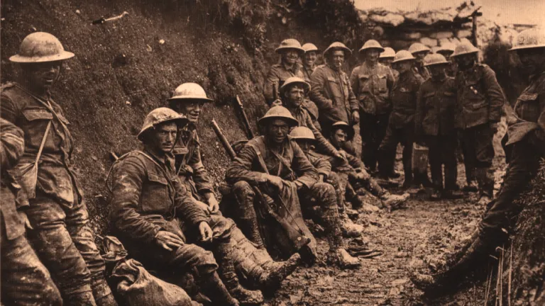 In two world wars, two successive generations saw their fathers, husbands and sons lost on bloody battlefields. WWI soldiers in trench