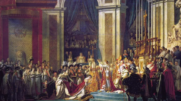 When Pope Pius VII came to crown him, Napoleon seized the crown from the pope’s hands and crowned himself. The Coronation of Napoleon.