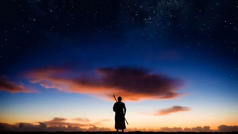 “Throughout history, men and women have experienced a dimension of the spirit that seems to transcend the mundane world.” A silhouette of young man.