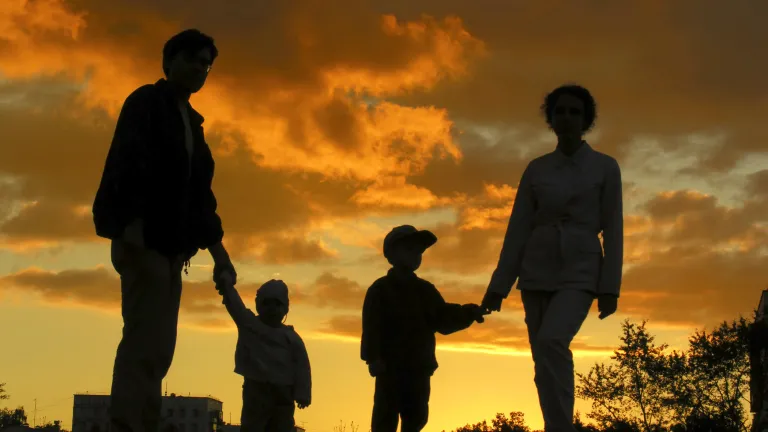 The human family was designed as a lesser model or type of the greater spiritual reality —that God is a family of which Jesus Christ is the “firstborn among many brethren.” A silhouette of a family of four.