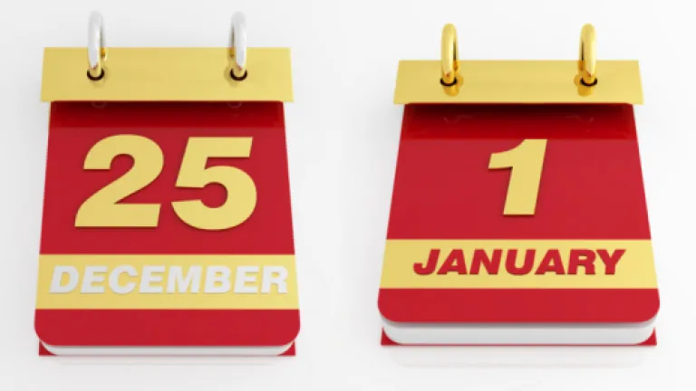 A calendar that shows December 25 and January 1.