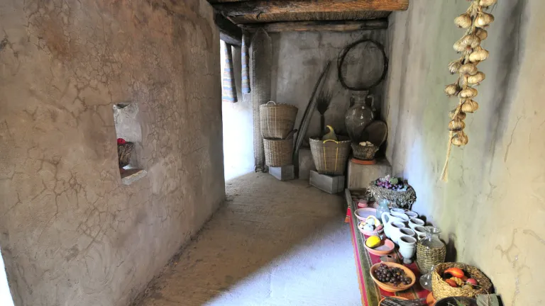 The Greek word translated “inn” in Luke 2:7 actually refers to a guest room like this one from a reconstructed Israelite house, which doubled as a storage room when not housing visitors. A reconstructed Israelite house.