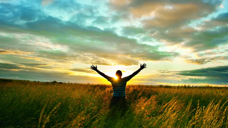 A person raising their hands to the sky.
