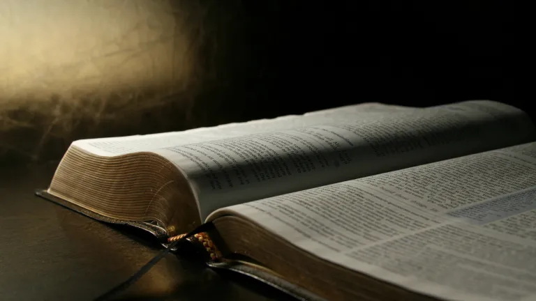 The Bible has a consistent message about salvation. An open Bible.