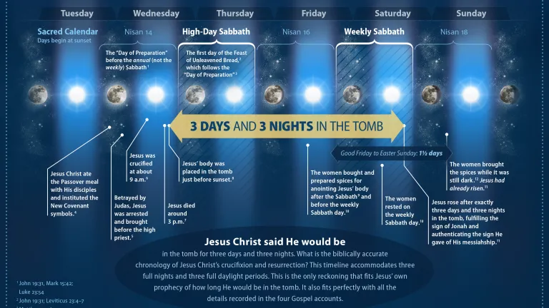What does the Bible really say about the timeline of events for Jesus' death? The Chronology of Jesus Christ's Death, Burial and Resurrection - 3 Days and 3 Nights in the Tomb infographic.