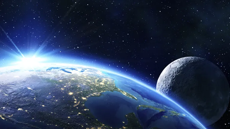 The Earth and moon from outerspace.