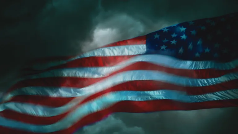 An American flag in a storm.