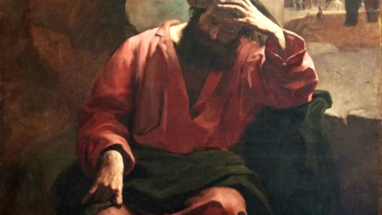 An artist's portrayal of Judas after betraying Jesus Christ for 30 pieces of silver. An artist's portrayal of Judas Iscariot.