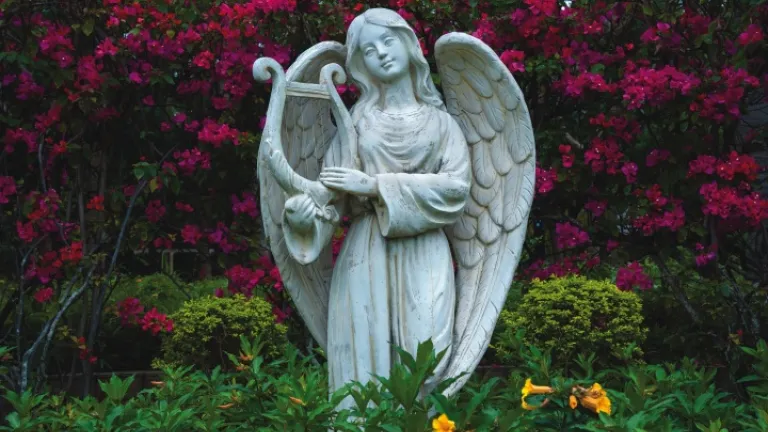 A statue of an angel in a garden