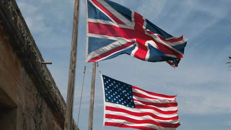 The world is changing. Britain’s vast empire is long gone. America is teetering dangerously. New empires are emerging. A United States and Great Britain flag.
