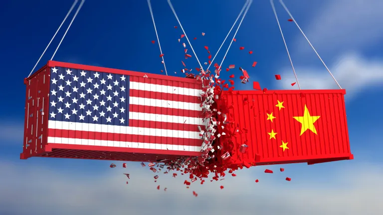 Any deal would likely not deter China from its longrange goal of economic supremacy. Chinese leaders will not accept what they consider humiliation. An artist illustration of two shipping containers crashing into each other.
