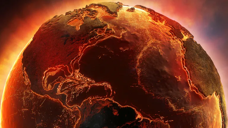A artist rendition of the earth on fire.