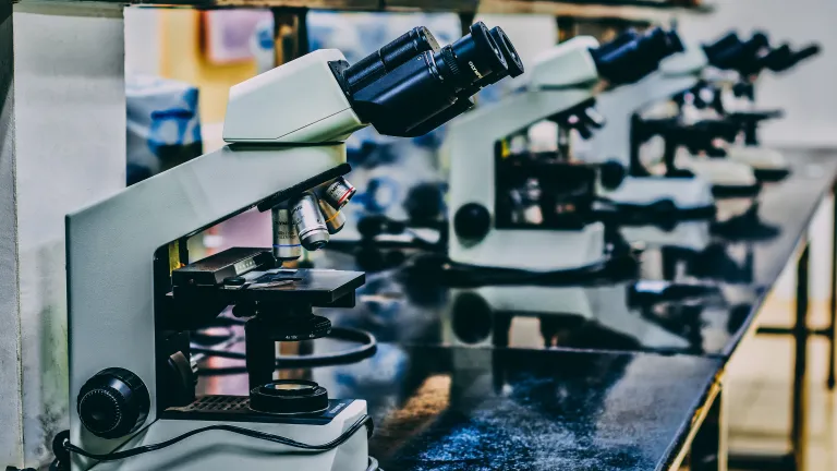 There is no scriptural reason to conclude that it is a sin to donate one’s body for medical research. Microscopes in a lab.