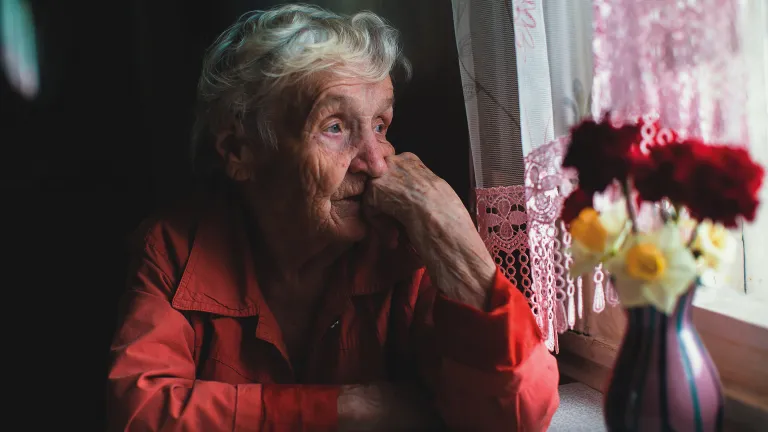 Sometimes even good people can feel inadequate to handle the challenges facing them. An older women sitting by a window looking outside.