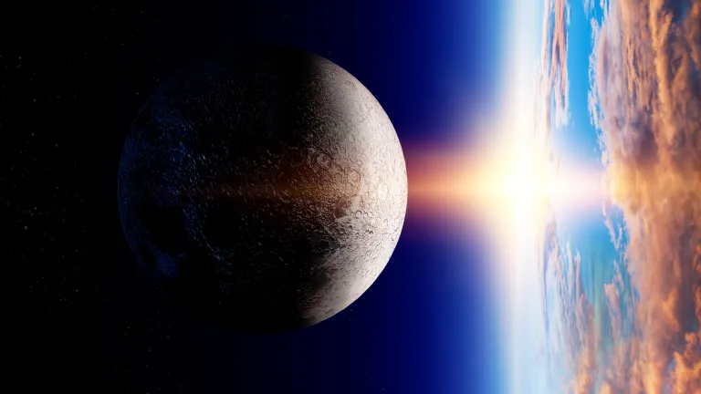 Artist illustration of sun burst hitting the Earth.