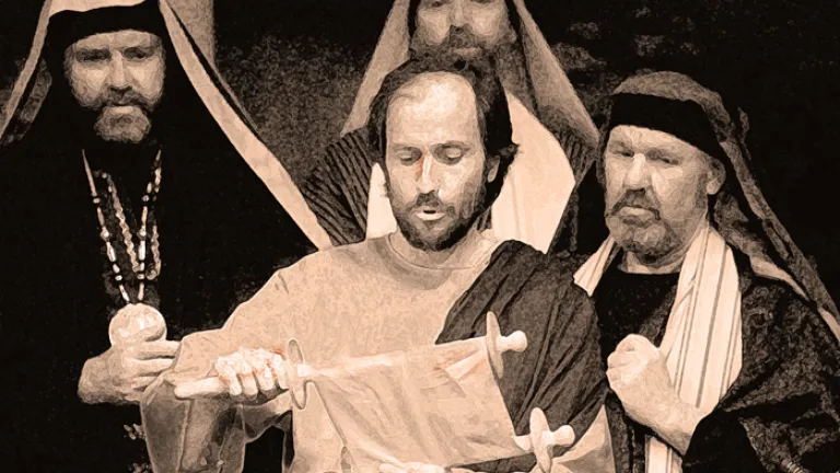 It was Paul’s custom to go to the synagogue every Sabbath, using the opportunity to teach others about Jesus Christ. A photo illustration of the apostles and one of them is reading from a scroll.