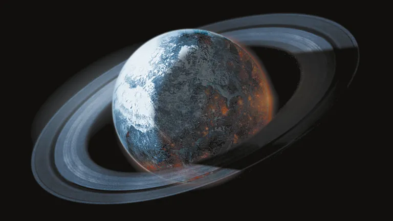 Scientists continually discover new wonders throughout the universe. Yet each is governed by the precise laws of nature. Illustration of a planet with rings around it.