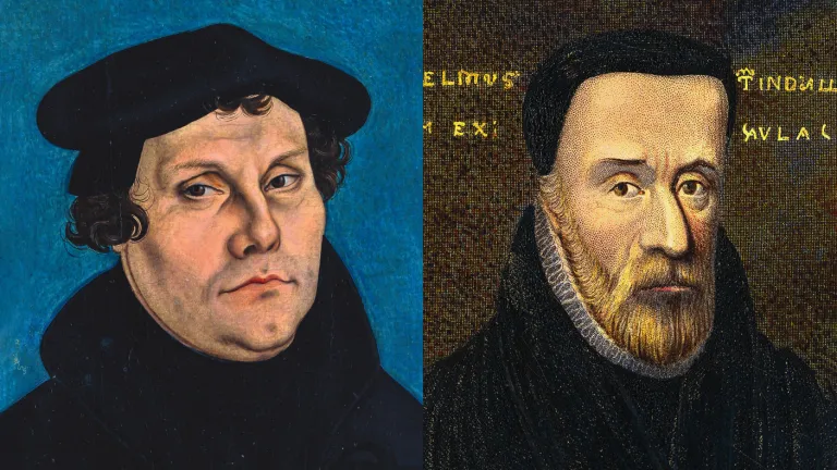 Noted church reformers Martin Luther, left, and William Tyndale understood the biblical truth that the dead, rather than going to heaven or hell at death, in fact rest without thought until a future resurrection. Painting of Martin Luther and William Tyndale