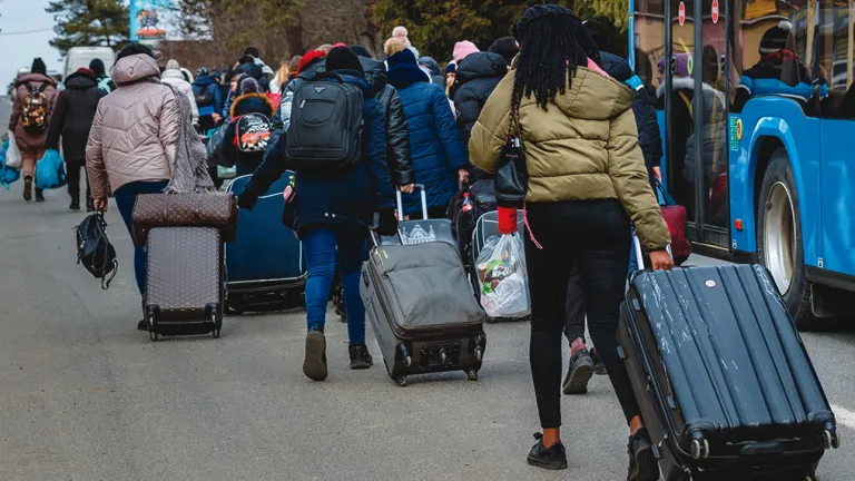 Ukrainian refugees at Slovakia checkpoint