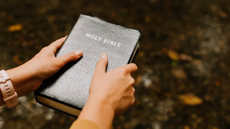 A person holding a Bible.