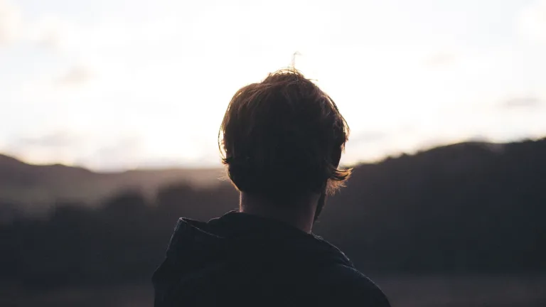 A man looking out over a field.